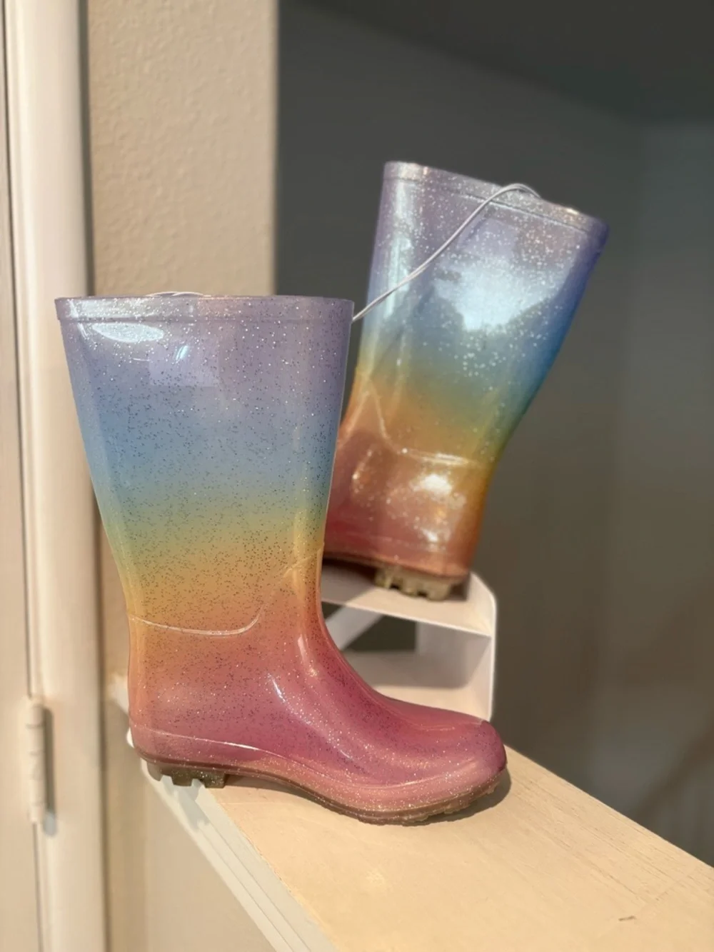 Kids' Target Cat & Jack Glitter Rainbow Ombre Rain Boots Size 1 NEW